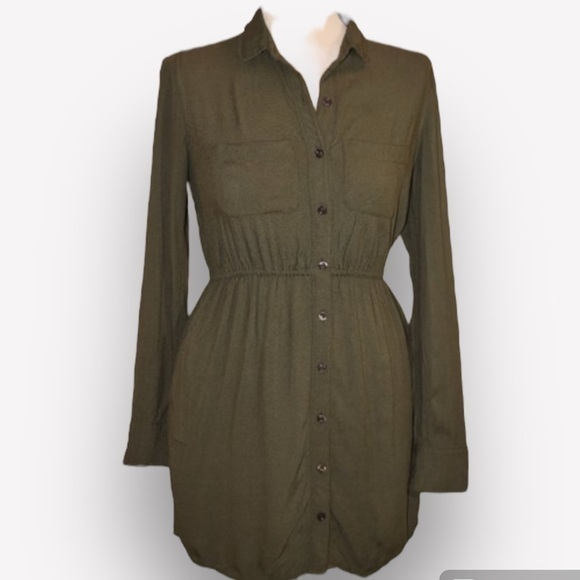 Urban Outfitters BDG Olive Green Shirt dress Button down XS - Picture 1 of 10